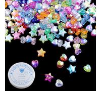 600 Pcs AB Acrylic Heart Beads Star Beads for Jewelry Making 10mm with 1 Roll of Cord Assorted Star Spacer Beades Acrylic Cute Plastic Charming Bead for Jewelry DIY Craft Bracelet Making