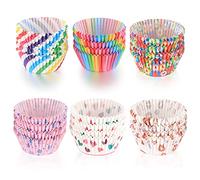 600 Pcs Cupcake Baking Muffin Cupcakes Paper Wrappers Cases Liners, Rainbow Baking Cups Wedding Birthday Party Liners Cases - 6 Styles