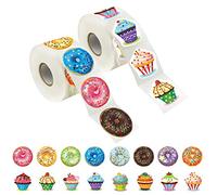 600 Pcs Cupcake Donut Party Decoration Teacher Reward Encouragement Motivational Sticker Mega Pack 16 Designs with Perforation Line (Each Measures 1.5" in Diameter)