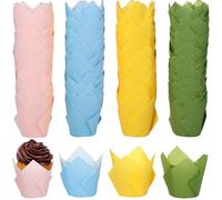 600 Pcs Cupcake Liners, Mini Baking Cups, Grease Proof Paper Liners, Cupcake Wrappers in Assorted Colors for Wedding, Party, Petal Style Design, Fits Most Standard Cupcake Pans, Microwave Safe
