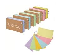 600 PCS Flash Cards, A7(12.7x7.6cm) Ruled Index Cards Revision Card with 6 Binder Rings, Kraft Paper Notecards Lined Index Card, for Study Office NotePads School Learning Memo
