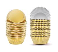 600 Pcs Gold Cupcake Cases, Foil Lined Cupcake Case, Greaseproof Foil Baking Cups Paper Wrappers for Fairy Cakes and Bite Weddings Birthdays Party