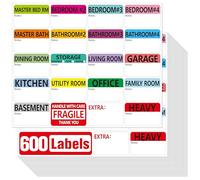 600 PCS Home Moving Labels, 20 Designs Color-Coding Packing Box Labels Pre-Printed Stickers with Writable Notes Areas (Each Measures 2” x 3”)