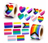 600 Pcs LGBTQ Pride Sticker, 2 Roll Rainbow Heart Flag Stickers, Heart and Flag Accessories Rainbow Stickers, for Pride Gay Lesbian Bisexual Parades Decorations Event Accessories
