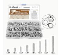 600 Pcs M5 Countersunk Bolts and Nuts Sets, Flat Head Hex Socket Head Cap Screws Assortment Kit, Stainless Steel Countersunk Machine Screws Assorted Nuts and Bolts with Washers