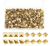 600 Pcs Pyramid Studs for Clothing, 10mm Punk Spikes for Clothing, Metal Gold Square Studs and Spikes, Pyramid Rivets for DIY Shoes Denim Leather Bag Making Jewelry Arts and Crafts