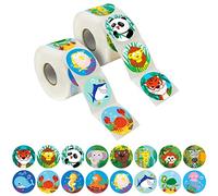 600 Pcs Round Zoo Marine Animal Stickers in 16 Designs with Perforated Line Expanded Version (Each Measures 1.5" in Diameter)