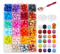 600 PCS Sealing Wax Beads, 24 Colors (Random Colour) Wax Seal Kit with 2 Tealight Candles, Melting Spoon, Stamp Beads for Seal, Stamp Envelope, Letter Paper, Wedding Invitations Card, Postcard