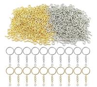 600 Pcs Small Screw Eye Pins, with 20 Pcs 1 Inch Key Ring with Chain and Open Jump, Eye pins Hooks, Eyelets Screw Mini Self Tapping Eye Screw Threaded Clasps for Jewelry Making, 4 x 8mm, 2 Colors