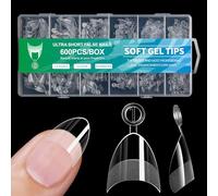 600 Pcs Soft Gels Tips False Nails Tips Short Half Tips Easy To Use Clear Nails Tips For Nails Salons