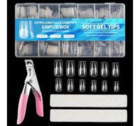 600 PCS Square Nail Tips,Full Cover Clear False Nails Tips,Press on,Semi-matte,for Gel Extensions,for Salon & Home Use,with Clippers and Nail Files(12 Sizes)