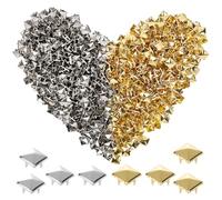600 PCS Square Pyramid Studs, 10mm Studs for Clothing, Gold Silver Metal Stud, Nail Square Stud for Shoes, Bags, Punk DIY Decoration