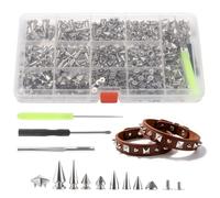 600 PCS Studs and Spikes Kit, Cone Spikes and Square Pyramid Studs, Metal Rivets Set for Clothing, Leathercraft, Bags, Shoes, Jackets, DIY Punk Decoration, with 3 Tools and Storage Box