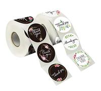 600 PCS Thank You Stickers Fresh Black & White Style Round Labels Stickers in 16 Designs with Perforation Line for Personal and Business Use (Each Measures 1.5" in Diameter)