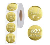 600 PCS Thank You Stickers or Seals, Gold Foil Round Labels Permanent Adhesive Thank You Seals with Perforation Line for Handmade Crafts, Small Business,Gift Box and Business Use (1.5" in Diameter)