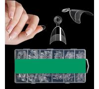 600 Pieces Short Almond Fake Nails, Soft Half Matte Half Cover Gel Nail Tips with Box, 12 Sizes Pre-Shaped Clear Acrylic Press on Nails for Extensions Manicure Art Home DIY Salon (Transparent, 05)