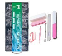 600 Pieces Short Almond False Nails Set, Square Nail Tips with Nail Files and Tools, Transparent