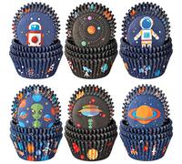 600 Pieces Space Adventure Cupcake Liners Outer Space Planet Rocket Astronaut Baking Cups Cupcake Wrappers Wraps Muffin Case Trays for Outer Space Theme Birthday Party Supplies