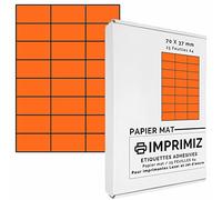 600 Self-Adhesive Fluorescent Orange Labels 70 x 37 mm - 24 Labels per Sheet - 25 Sheets of Adhesive A4 Coloured Paper - for Inkjet and Laser Printing