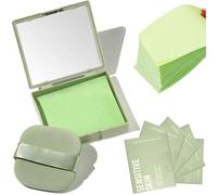600-Sheet Oil Blotting Sheets for Face with Portable Mirror & Puff - Oil Absorbing Sheets for Makeup - Convenient Blotting Paper for Oily Skin to Absorb Excess - 100 Full-Size + 500 Refills