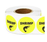 600 Shrimp Stickers, 1" Round Shrimp Food Labels Seafood Menu Meal Choice Sticker Deli Pantry Catering Food Truck Grocery Store Meat Stickers Package Food Labeling, Yellow - 2 Rolls of 300 Labels