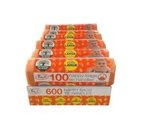 600 TidyZ Extra Large Disposable Nappy Bags. With Tie Handles. Made with a minimum of 30% Recycled Plastic. On a roll for Safety. Suitable for babies nappies, wipes, travel waste. 6 rolls of 100 bags