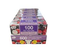 600 TidyZ Food Freezer Bags with TIe Handles. Large Kitchen Storage Bags. For Fresh Food, Vegetables, Fruit, Meat, Meal Prep, Sandwiches. Bulk Pack. 6 Boxes of 100 Bags