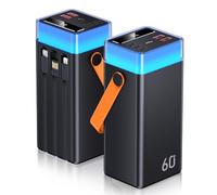 60000mAh Power Bank 22.5W Fast Charging Battery Pack USB C Portable Charger with Built-in Cables for Camping, Outdoor, Travel Compatible with Samsung/iPad/iPhone Android Phones