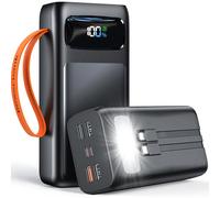 60000mAh Power Bank, 35W Powerbank Fast Charging with USB-C Cable, LED Display, 7 Outputs, LED Flashlight, Portable Charger for Smartphone, Tablet, Travel, Camping, Outdoor (Black)