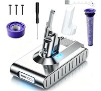 6000mAh Li-ion Dyson V8 Replacement Battery with LCD Display | Compatible with V8 Animal Absolute Motorhead Fluffy Extra Mattress SV10 Cordless Vacuum, Includes 2 Filters