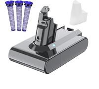 6000mAh V6 Battery for Dyson, Powtree Replacement for Dyson DC58 DC59 DC61 DC62 DC72 DC74 Animal SV03 SV04 SV05 SV06 SV06 SV09 Vacuum Cleaner (3 Filters +1 Battery Protection Cap)