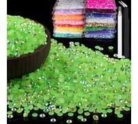 6000pcs 4mm Resin Rhinestones Bulk, Fluorescent Green AB Flatback Round Jelly Rhinestones Non Hotfix Crystal Gems Large Quantity Wholesale for DIY Crafts Clothes Face Makeup Manicure