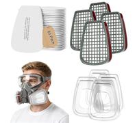 6001 Respirator Filter Cartridges Set, 80Pcs 5N11 Filter Cotton + 4 Filter Cartridges + 4 Cover, Anti Dust,Gases, Spray Paint, Chemical, Respirator Filters for 6100 6200 7501 7502 6502 6800 Gas Mask