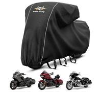 600D Heavy Duty Motorcycle Cover 100% Waterproof; License Plate Window, Exhaust Heat Guard, Night Reflectors, Wheel Lock Slots (Black, 2XL (96X41X49))