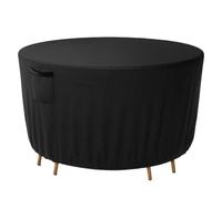 600D Oxford Cloth Round Table Dust Cover Waterproof Outdoor Garden Patio Large Furniture Protector For Outdoor Table Chairs(Black,213CM X71CM)