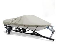 600D Oxford fabric beige Thickened Boat Cover,Marine Grade Waterproof Cover with Adjustable Windproof Tightening Strap Anti-UV for V-Hul Fishing Boat,14~16FY