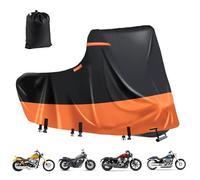 600D Oxford Motorbike Cover,Heavy Duty Motorcycle Cover Waterproof Outdoor,Nano Silver Inner,5 Reflective Strips,2 Air Vents for Softail Standard,Street Bob,Rain,Anti-UV(3XL 109"x44"x56" Black-Orange)