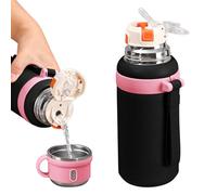600ml/20.29oz - 1000ml/33.82oz Stainless Steel Insulated Water Bottle with Push Button Lid & Cup lid,Double Walled Metal Water Bottle for Hot Cold Drink (Black and pink, 600ml/20.29oz)