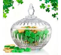 600ml/21oz Large Glass Candy Dish with Lid,Clear Crystal Candy Jar with Lid,Decorative Glass Jar for Buffet, Party, Wedding, Home Decoration,Dishwasher Safe