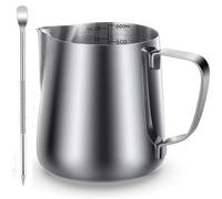 600ml 21oz Stainless Steel Milk Foam Kettle with Powder Shaker Coffee Art Pen, for Making llatte and Cappuccino, for Coffee Lovers, Home Baristas and Professional use.