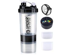 600ml 3-Layer Protein Shaker Bottle with Steel Mixing Ball, Leak-Proof & BPA-Free, Sports Water Bottle Includes Storage Compartment for Supplements, Easy-Clean Design for Gym & Sports (Black)