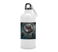 600ml Aluminum White Sport Water Bottle,3D Wolf Dream Catcherprinted Reusable Leak Proof Portable Insulated Tumbler with Carabiner for Bike Camping Travel