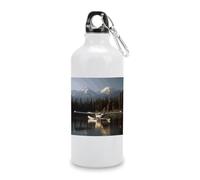 600ml Aluminum White Sport Water Bottle,Airplane on Lakeprinted Reusable Leak Proof Portable Insulated Tumbler with Carabiner for Bike Camping Travel
