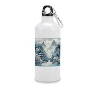600ml Aluminum White Sport Water Bottle,Asian Style Patternprinted Reusable Leak Proof Portable Insulated Tumbler with Carabiner for Bike Camping Travel