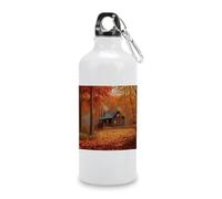 600ml Aluminum White Sport Water Bottle,Autumn Woods Cabinprinted Reusable Leak Proof Portable Insulated Tumbler with Carabiner for Bike Camping Travel