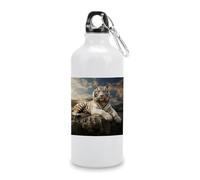 600ml Aluminum White Sport Water Bottle,Majestic Tiger Resting on A Rockprinted Reusable Leak Proof Portable Insulated Tumbler with Carabiner for Bike Camping Travel