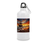 600ml Aluminum White Sport Water Bottle,Pirate Ship in The Sunsetprinted Reusable Leak Proof Portable Insulated Tumbler with Carabiner for Bike Camping Travel