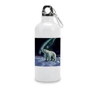600ml Aluminum White Sport Water Bottle,Polar Bears Northern Lightsprinted Reusable Leak Proof Portable Insulated Tumbler with Carabiner for Bike Camping Travel