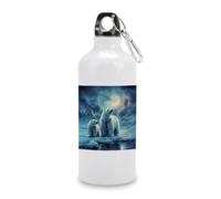 600ml Aluminum White Sport Water Bottle,Polar Bears Northern Lightsprinted Reusable Leak Proof Portable Insulated Tumbler with Carabiner for Bike Camping Travel