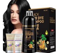 600ML Black Hair Dye Shampoo for Grey Hair Beard Coverage,3 in 1 Hair Colour Shampoo for Men&Women